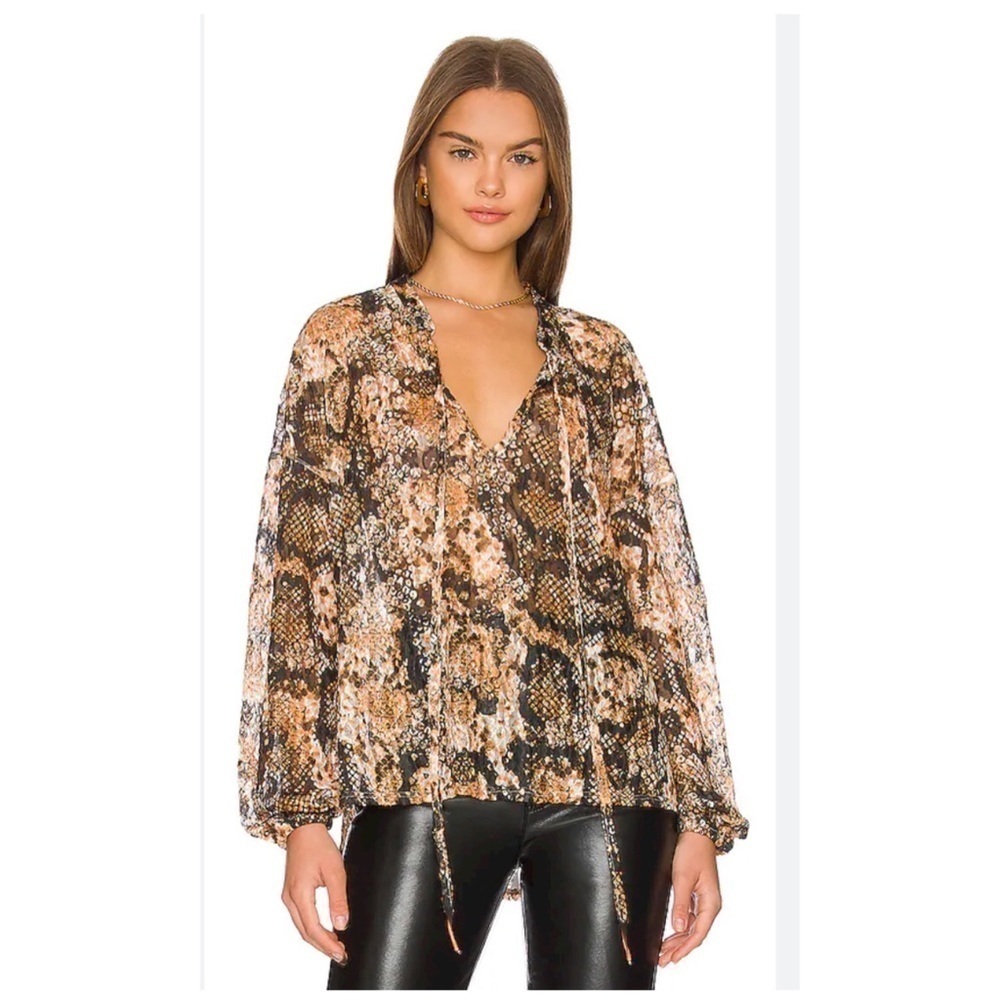 NWT FREE PEOPLE Boho Out For The Night Blouse in Snake Combo Size L